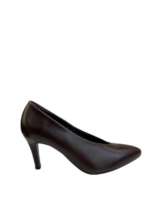 Γυναικεία καφέ σκούρο δερμάτινη γόβα με V κόψιμο - IRIS 705