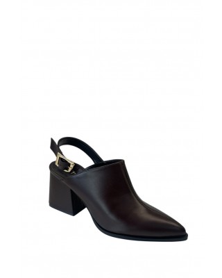 Γυναικείο καφέ σκούρο δερμάτινο mule - Iris B605