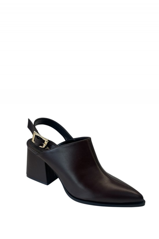 Γυναικείο καφέ σκούρο δερμάτινο mule - Iris B605
