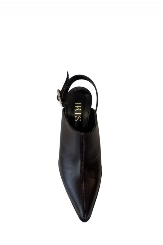 Γυναικείο καφέ σκούρο δερμάτινο mule - Iris B605
