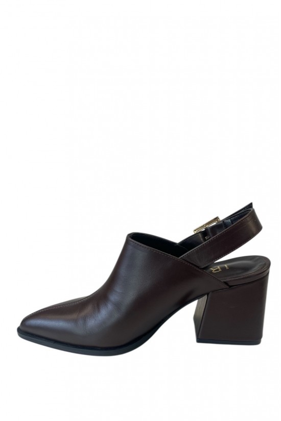 Γυναικείο καφέ σκούρο δερμάτινο mule - Iris B605