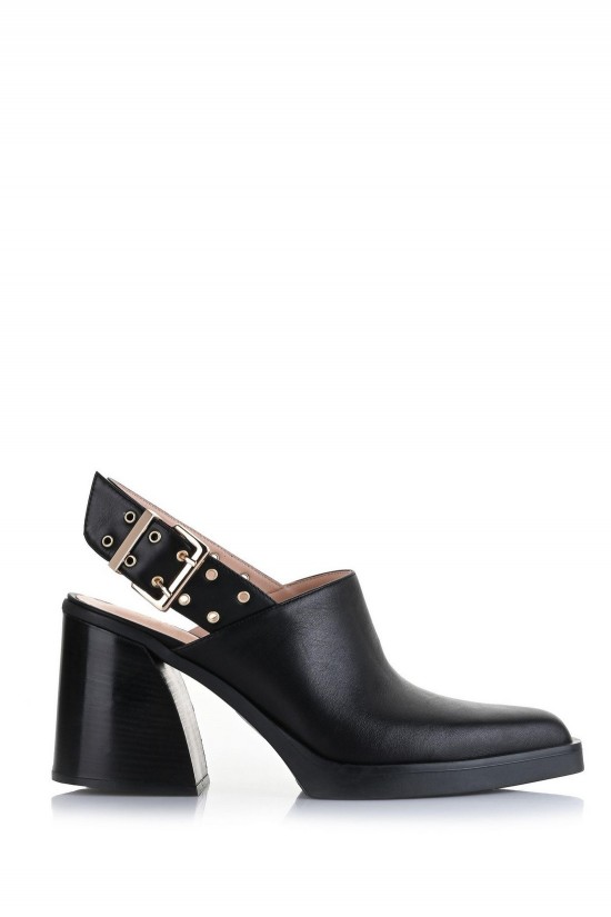 Γυναικείο μαύρο δερμάτινο mule - IRIS Teo105
