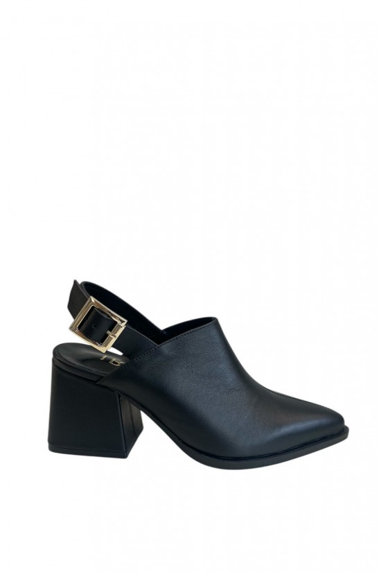 Γυναικείο μαύρο δερμάτινο mule - Iris B605