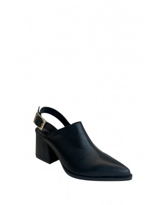 Γυναικείο μαύρο δερμάτινο mule - Iris B605