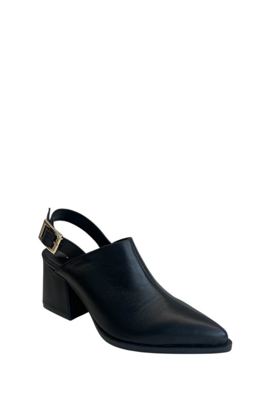 Γυναικείο μαύρο δερμάτινο mule - Iris B605