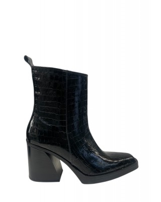 Γυναικείο μαύρο δερμάτινο κροκό μποτάκι - Iris Teo103