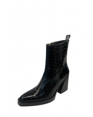 Γυναικείο μαύρο δερμάτινο κροκό μποτάκι - Iris Teo103