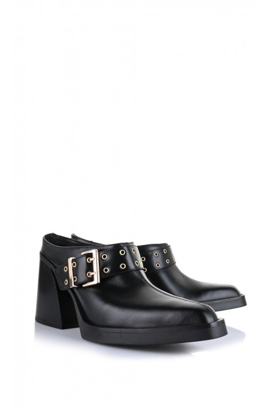 Γυναικεία δερμάτινα μαύρα mules - IRIS Teo106 Γυναικεία δερμάτινα μαύρα mules - IRIS Teo106