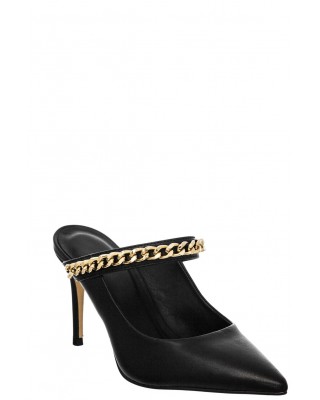 Γυναικεία μαύρα δερμάτινα mule με αλυσίδα - Carrano 195142 Γυναικεία μαύρα δερμάτινα mule με αλυσίδα - Carrano 195142