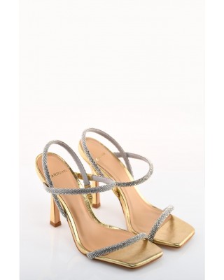 Γυναικεία χρυσά δερμάτινα πέδιλα με στρας - Carrano 274051