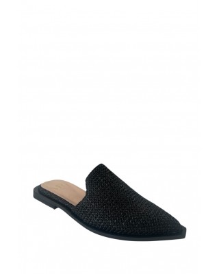 Γυναικεία δερμάτινα μαύρα ψάθινα mules - MIRA 8110023