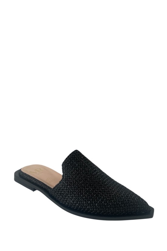 Γυναικεία δερμάτινα μαύρα ψάθινα mules - MIRA 8110023