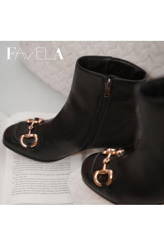 Black Women's Leather Ankle Boots with Metal Favela -011600094600137
