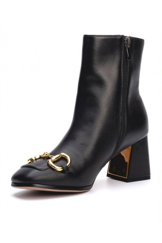 Black Women's Leather Ankle Boots with Metal Favela -011600094600137
