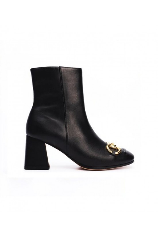 Black Women's Leather Ankle Boots with Metal Favela -011600094600137 Black Women's Leather Ankle Boots with Metal Favela -011600094600137