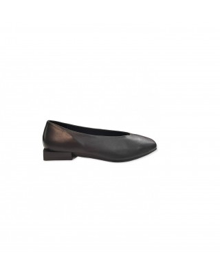 BLACK LEATHER BALLERINA PUMPS FOR WOMAΝ -64095
