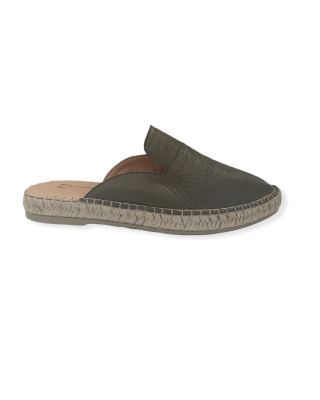 Leather flat espadrilles Mourtzi in chaki color - 1/01101
