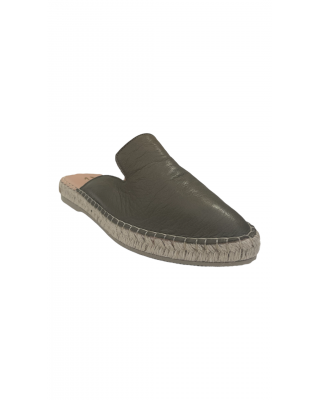 Leather flat espadrilles Mourtzi in chaki color - 1/01101