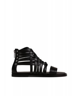 Γυναικεία φλατ δερμάτινα μαύρα σανδάλια - Bronx Kenn-y 85095