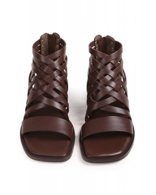 Γυναικεία φλατ δερμάτινα καφέ σανδάλια - Bronx Kenn-y 85095