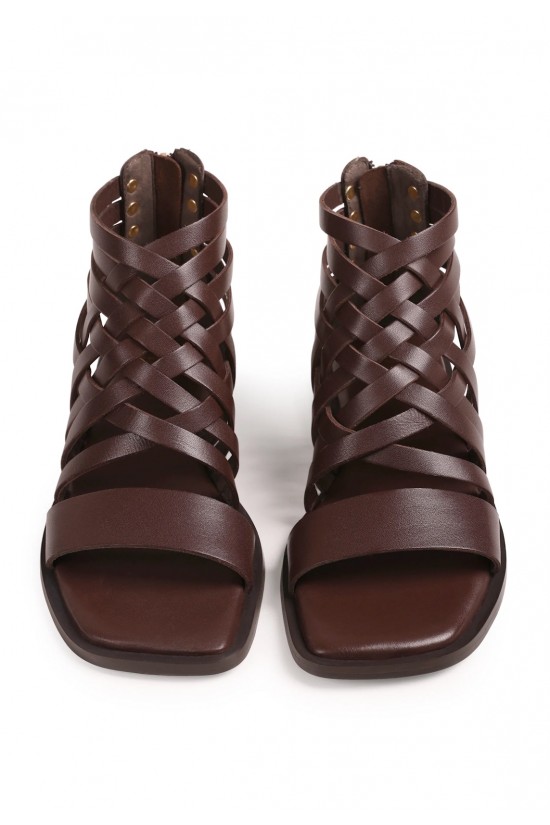 Γυναικεία φλατ δερμάτινα καφέ σανδάλια - Bronx Kenn-y 85095