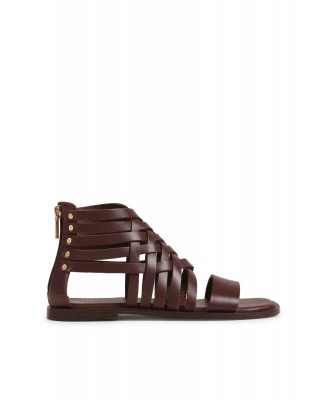 Γυναικεία φλατ δερμάτινα καφέ σανδάλια - Bronx Kenn-y 85095