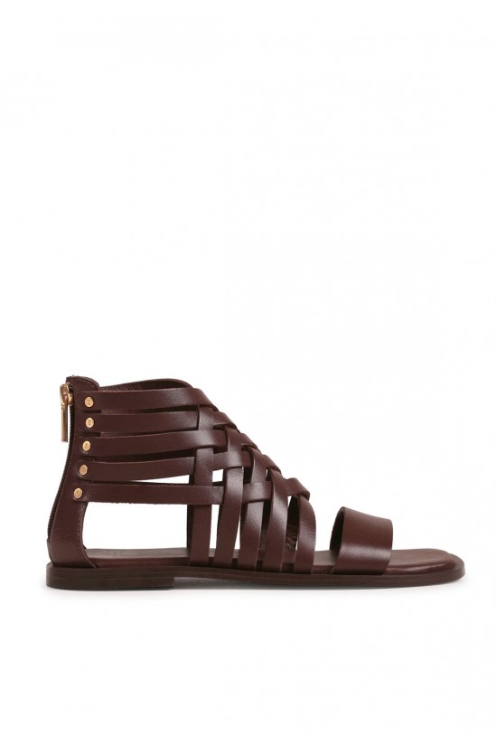 Γυναικεία φλατ δερμάτινα καφέ σανδάλια - Bronx Kenn-y 85095