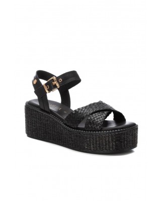 Γυναικεία μαύρη δερμάτινη πλεκτή πλατφόρμα - Carmela 162361
