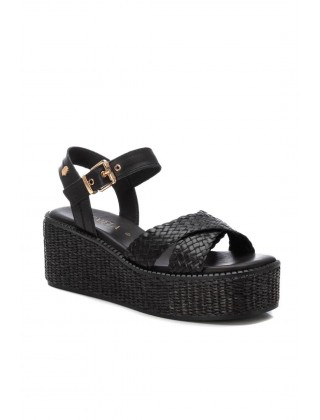 Γυναικεία μαύρη δερμάτινη πλεκτή πλατφόρμα - Carmela 162361
