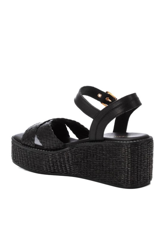 Γυναικεία μαύρη δερμάτινη πλεκτή πλατφόρμα - Carmela 162361