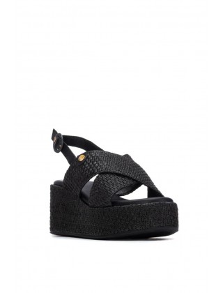 Γυναικεία μαύρη πλεκτή πλατφόρμα - Carmela 163234