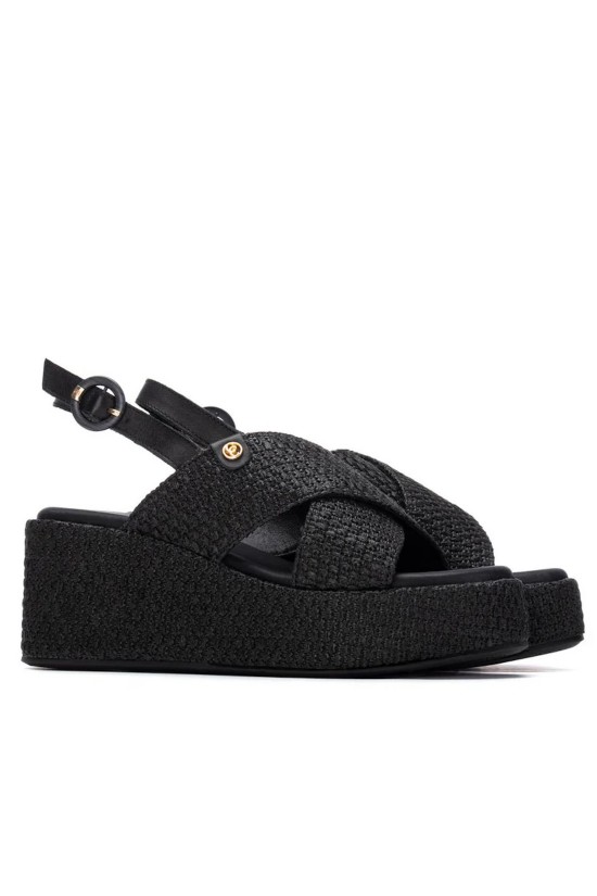 Γυναικεία μαύρη πλεκτή πλατφόρμα - Carmela 163234