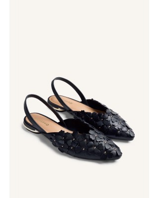 Γυναικεία μαύρα δερμάτινα slingback με λουλούδια - Gioseppo Kinna 78179