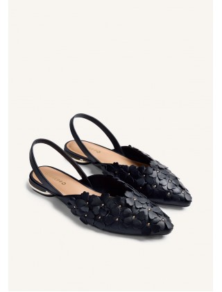 Γυναικεία μαύρα δερμάτινα slingback με λουλούδια - Gioseppo Kinna 78179