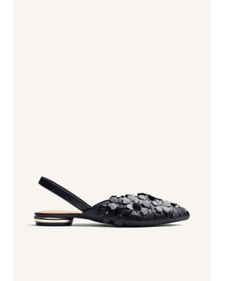 Γυναικεία μαύρα δερμάτινα slingback με λουλούδια - Gioseppo Kinna 78179