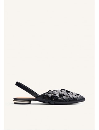 Γυναικεία μαύρα δερμάτινα slingback με λουλούδια - Gioseppo Kinna 78179