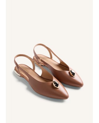 Γυναικεία καφέ δερμάτινη μπαλαρίνα slingback - Gioseppo Muhuro 79000