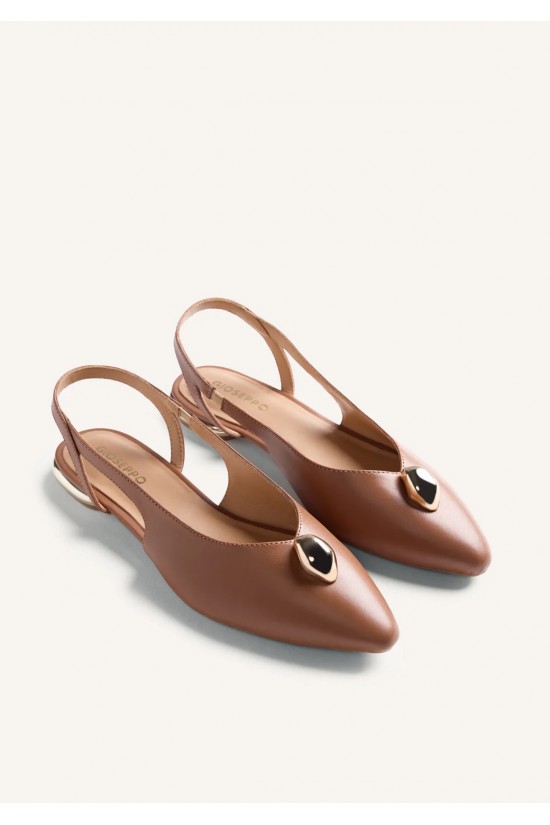 Γυναικεία καφέ δερμάτινη μπαλαρίνα slingback - Gioseppo Muhuro 79000
