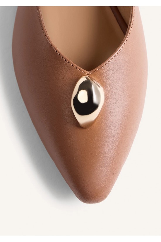 Γυναικεία καφέ δερμάτινη μπαλαρίνα slingback - Gioseppo Muhuro 79000