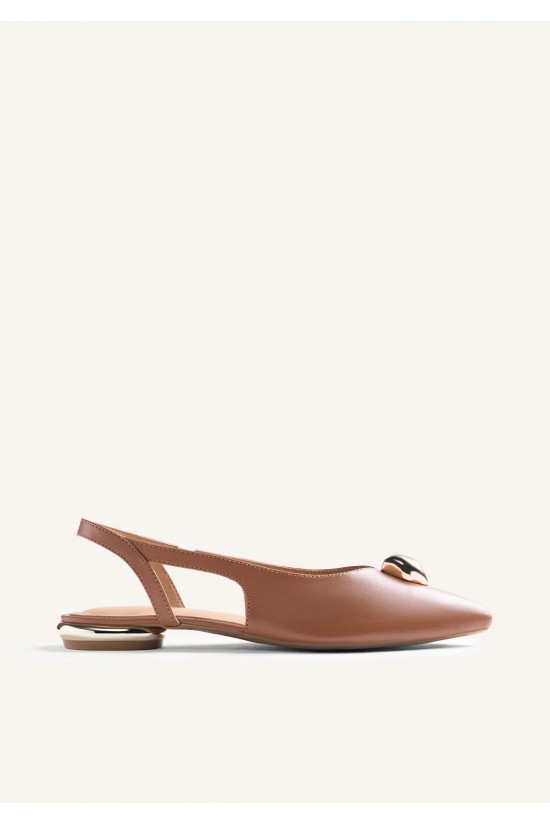 Γυναικεία καφέ δερμάτινη μπαλαρίνα slingback - Gioseppo Muhuro 79000