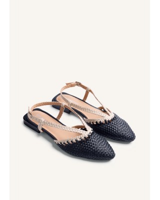 Γυναικεία μαύρα δερμάτινα πλεκτά slingback - Gioseppo Kitodi 79225