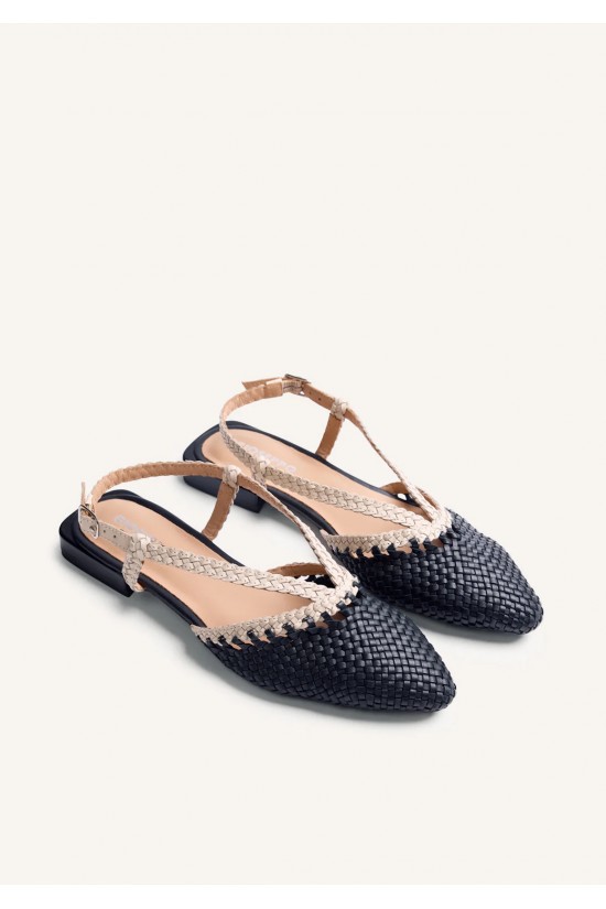 Γυναικεία μαύρα δερμάτινα πλεκτά slingback - Gioseppo Kitodi 79225