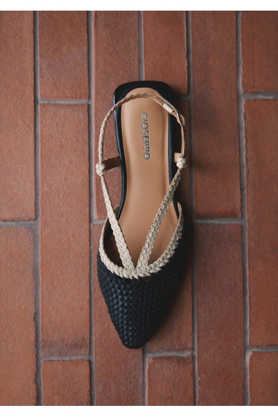 Γυναικεία μαύρα δερμάτινα πλεκτά slingback - Gioseppo Kitodi 79225