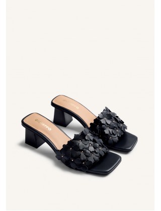 Γυναικείο μαύρο δερμάτινο mule με λουλούδια - Gioseppo Tangub 78197