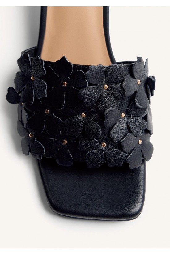 Γυναικείο μαύρο δερμάτινο mule με λουλούδια - Gioseppo Tangub 78197