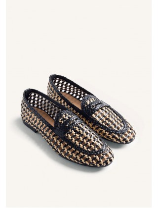 Γυναικεία δερμάτινα μαύρα πλεκτά loafers - Gioseppo Wabasha 79108