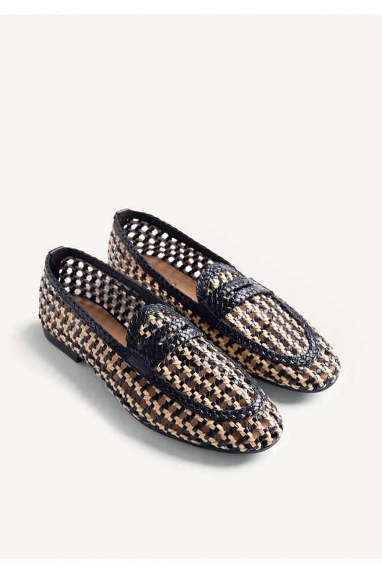 Γυναικεία δερμάτινα μαύρα πλεκτά loafers - Gioseppo Wabasha 79108