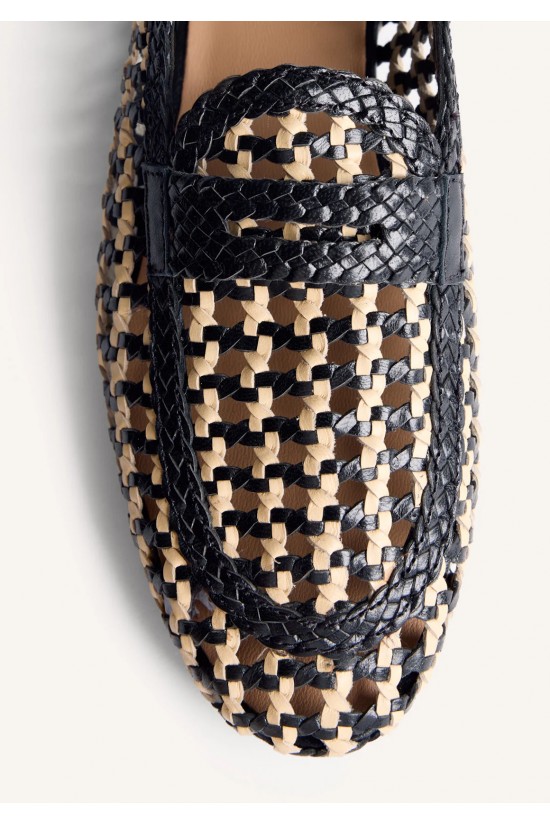 Γυναικεία δερμάτινα μαύρα πλεκτά loafers - Gioseppo Wabasha 79108