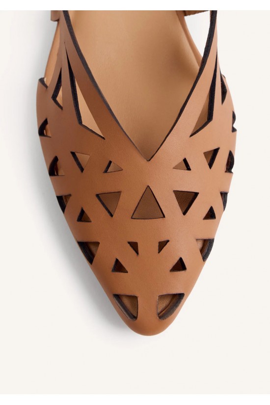 Γυναικεία camel δερμάτινα slingback cut out - Gioseppo Rothbury 79209