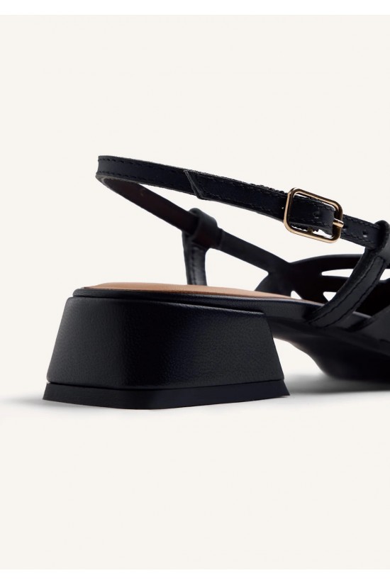 Γυναικεία μαύρα δερμάτινα slingback cut out - Gioseppo Rothbury 79209